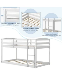 Gouun Twin Size Bunk Bed with High Guardrails and Integrated Ladder