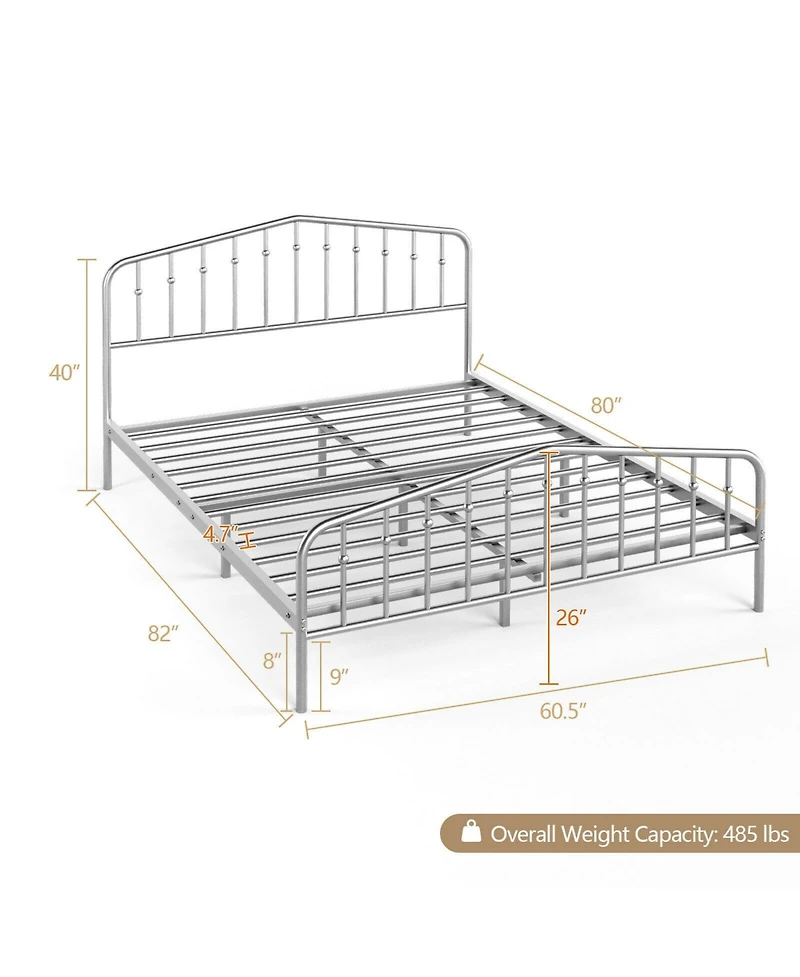Gouun Queen Size Metal Bed Frame Platform Headboard and Footboard with Storage