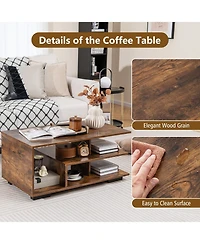 Gouun Rectangular Table with L-shaped Middle Shelf