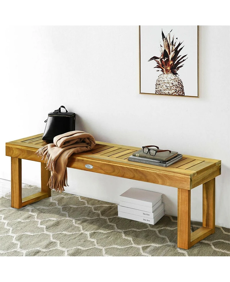 Gouun 52 Inch Acacia Wood Dining Bench with Slatted Seat