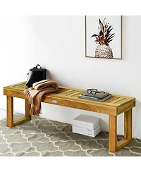 Gouun 52 Inch Acacia Wood Dining Bench with Slatted Seat