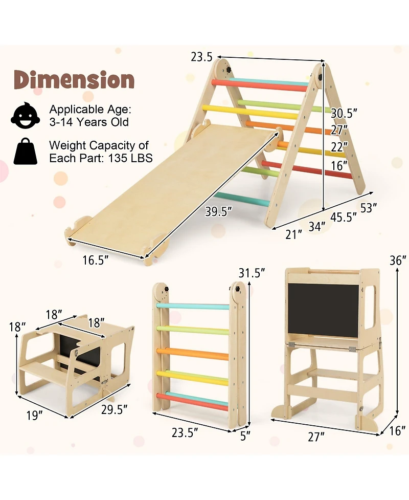 Gouun 7-in-1 Toddler Climbing Toy Connected Table and Chair Set for Boys and Girls Aged 3-14 Years Old