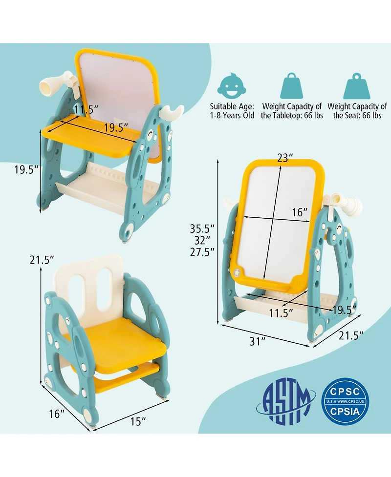 Gouun Kids Art Easel with Chair and 3-Level Adjustable Whiteboard