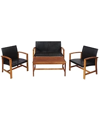 4 Pieces Pe Rattan Patio Furniture Set with Solid Acacia Wood