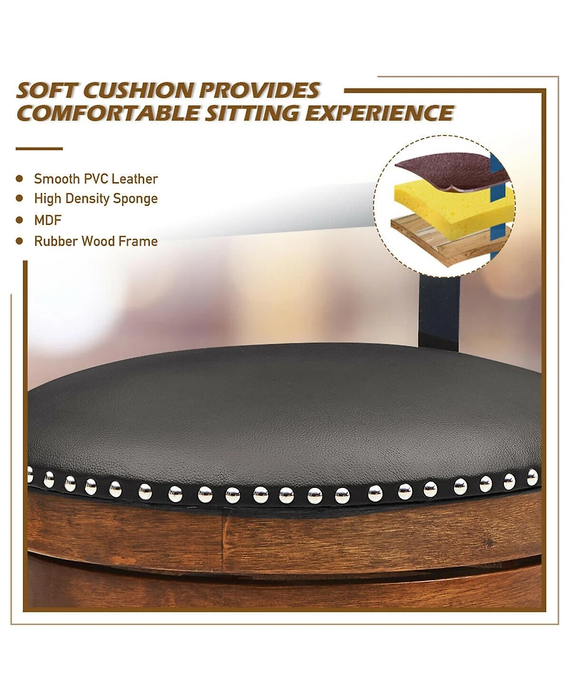 Gymax Set of BarStool 25.5'' Swivel Counter Height Dining Chair with Rubber Wood Legs