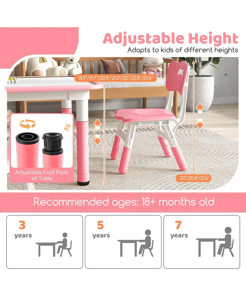 Gouun Kids Table and Chairs Set for 4 with Graffiti Desktop