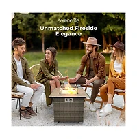 SereneLife 40,000 Btu Wicker Propane Gas Fire Pit Table with Tempered Glass Wind Guard
