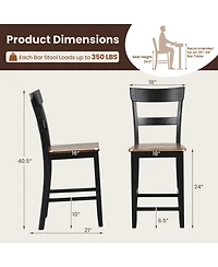 Farmhouse Dining Bar Stool Set of 2 with Solid Rubber Wood Frame