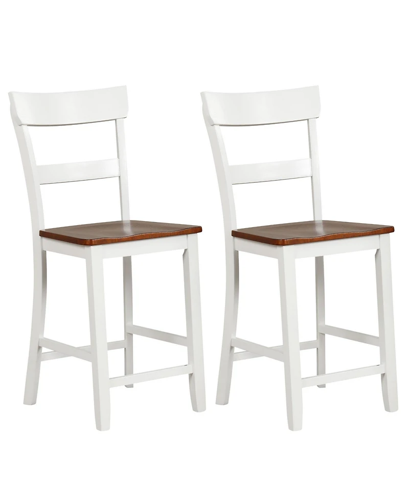 Farmhouse Dining Bar Stool Set of 2 with Solid Rubber Wood Frame