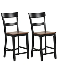 Farmhouse Dining Bar Stool Set of 2 with Solid Rubber Wood Frame