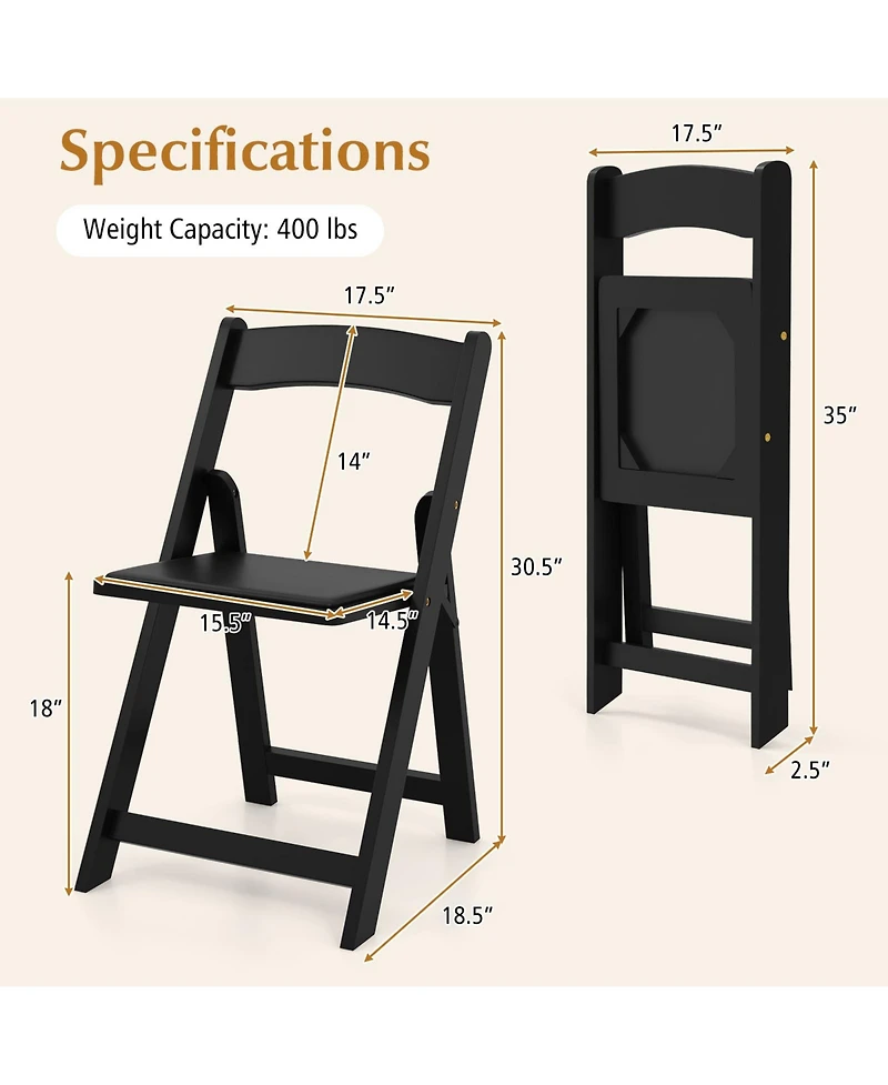 Gouun Set of 4 Dining Chairs Foldable Kitchen Chair with Rubber Wood Legs and Padded Seat