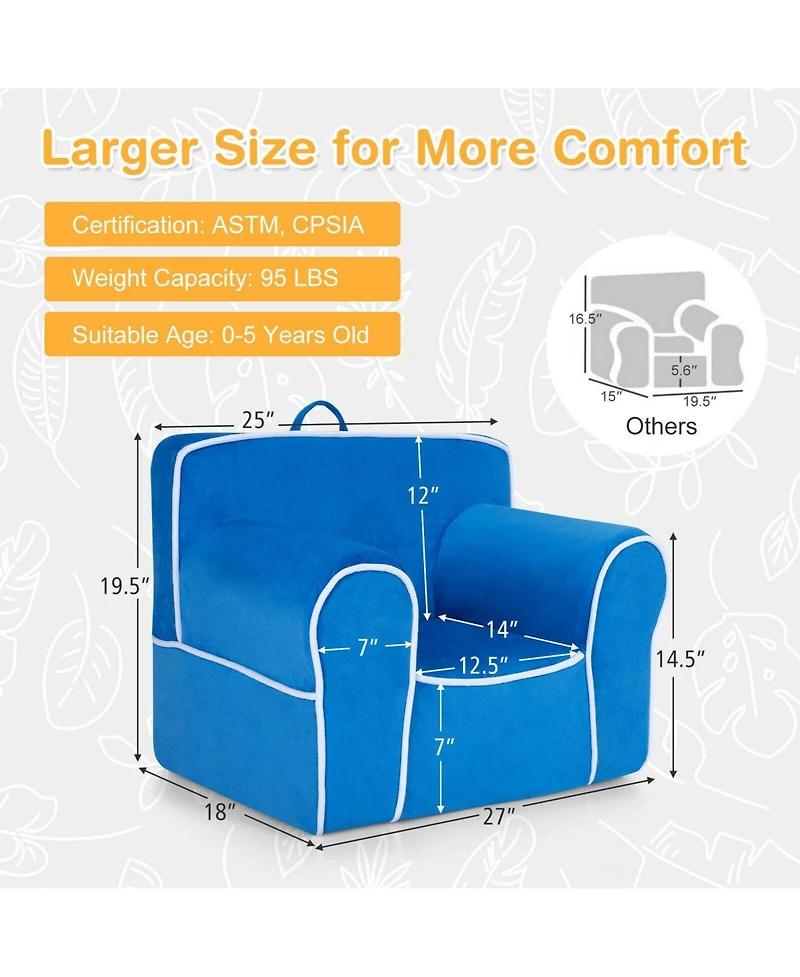 Gouun Upholstered Kids Sofa with Velvet Fabric and High-Quality Sponge