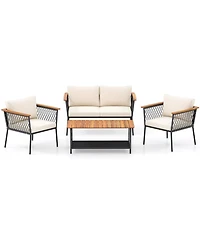 4 Piece Patio Rattan Furniture Set with 2-Tier Table