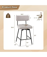 Gouun 25 Inch 2-Piece Modern Upholstered Bar Stools with Back and Footrests