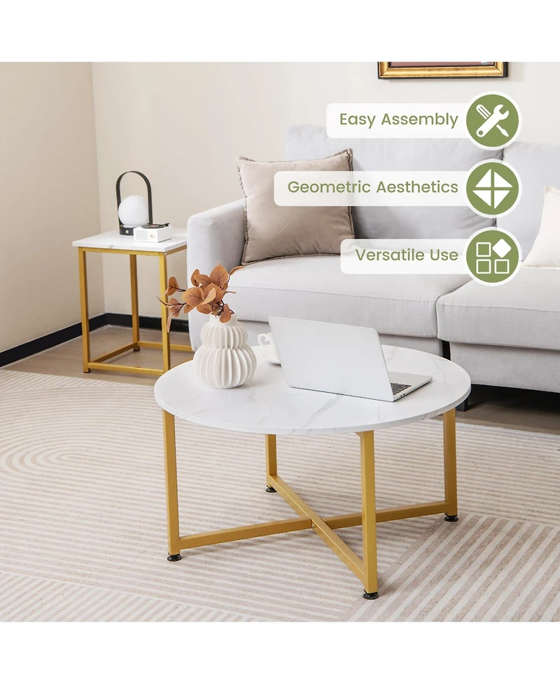 Gouun 3-Piece Table Set Round Table and 2PCS Square End Tables