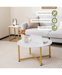 Gouun 3-Piece Table Set Round Table and 2PCS Square End Tables