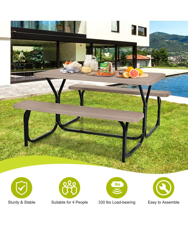 Gouun Hdpe Outdoor Picnic Table Bench Set with Metal Base