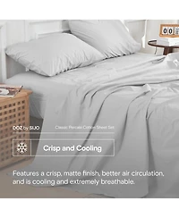 Doz by Sijo 100% Long Staple Cotton Sheet Set, Classic Percale, Hotel Cool Crisp, Breathable
