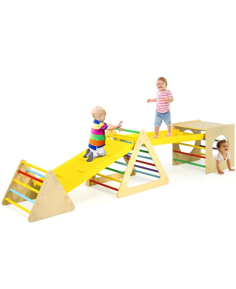 Gouun 5 in 1 Kids Triangle Climber Play Gym Set with 2 Ramps