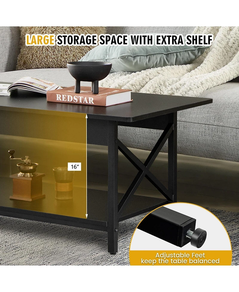 Gouun 2-Tier Industrial Rectangular Table with Storage Shelf