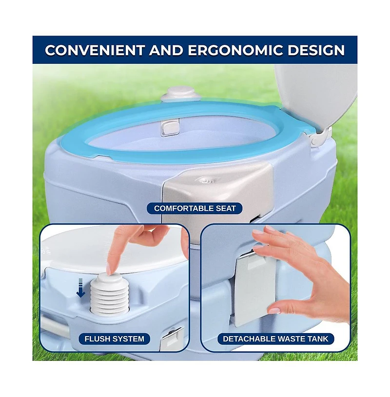 SereneLife 15-Liter Outdoor Portable Toilet with Extra Large Seat, Moonwhite
