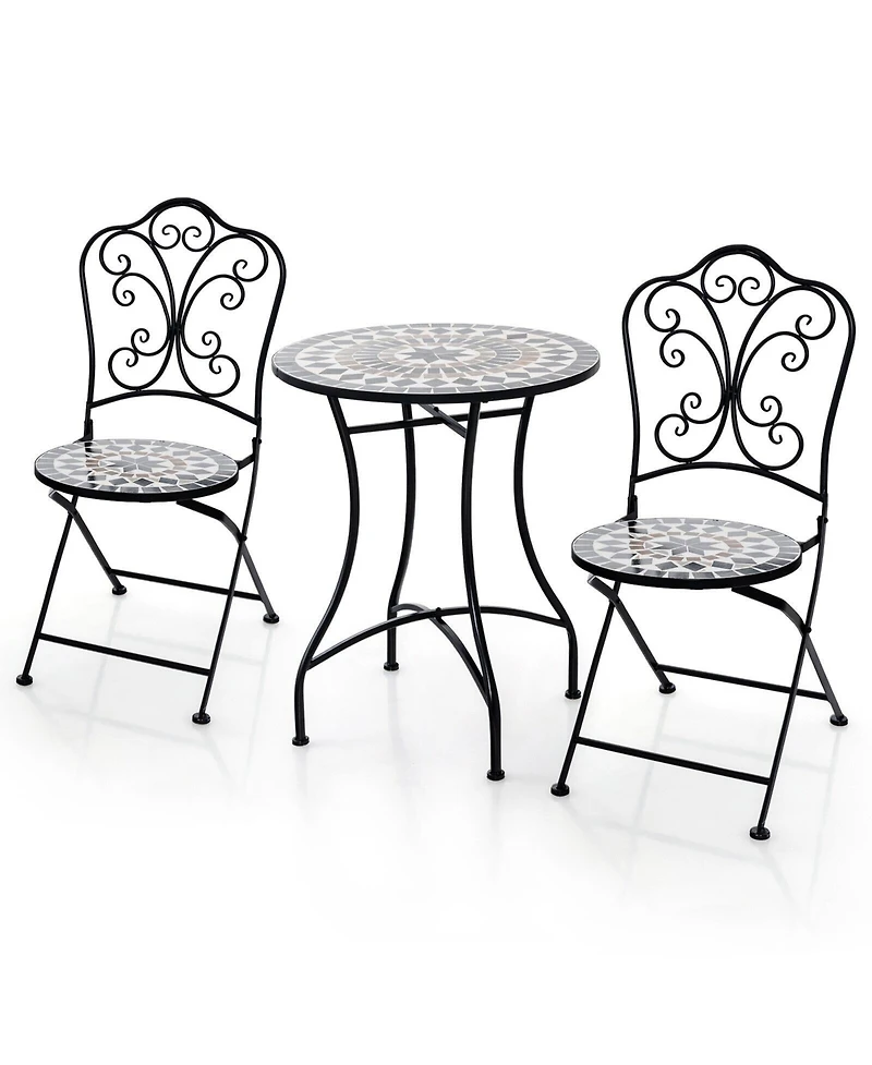 Gouun 3 Piece Patio Bistro Set with Round Table and 2 Folding Chairs