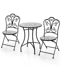 Gouun 3 Piece Patio Bistro Set with Round Table and 2 Folding Chairs