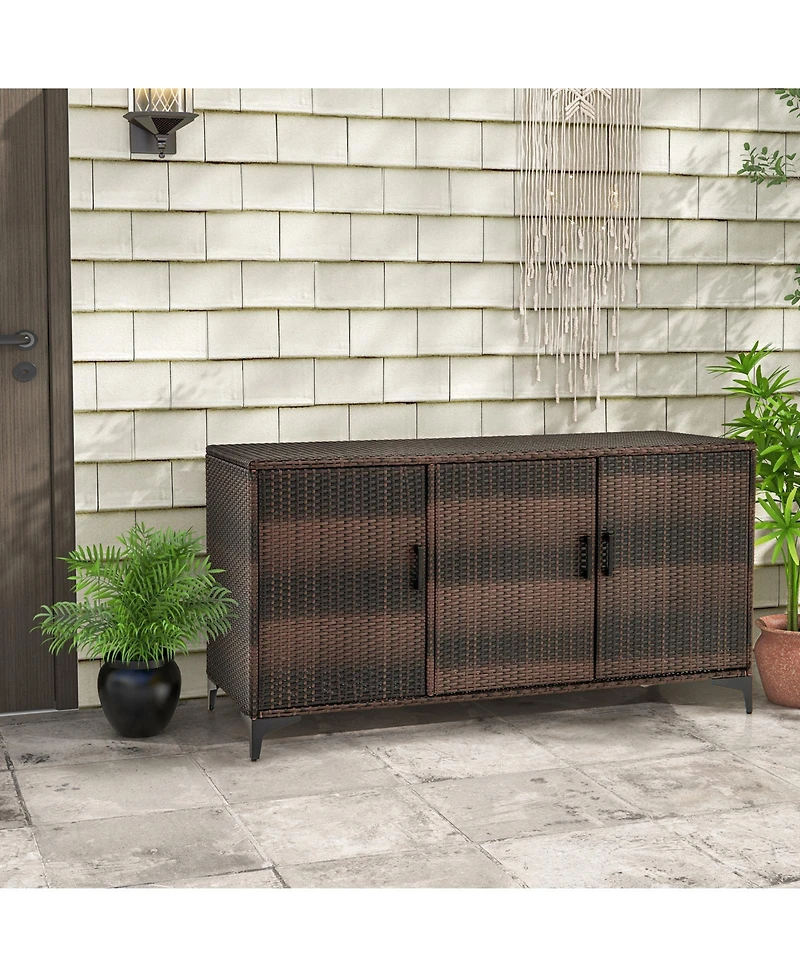Gouun 84 Gallon Wicker Patio Storage Box with Shelves and Waterproof Liner