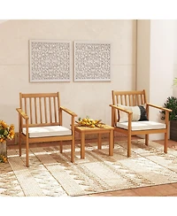3 Pieces Patio Wood Furniture Set with soft Cushions for Porch