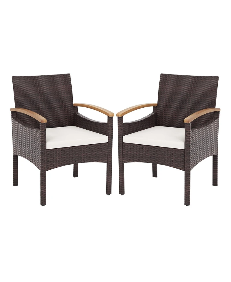 Gouun Patio Dining Chairs Set of with Acacia Wood Armrest and Heavy Duty Metal Frame- Pieces