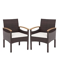 Gouun Patio Dining Chairs Set of with Acacia Wood Armrest and Heavy Duty Metal Frame- Pieces
