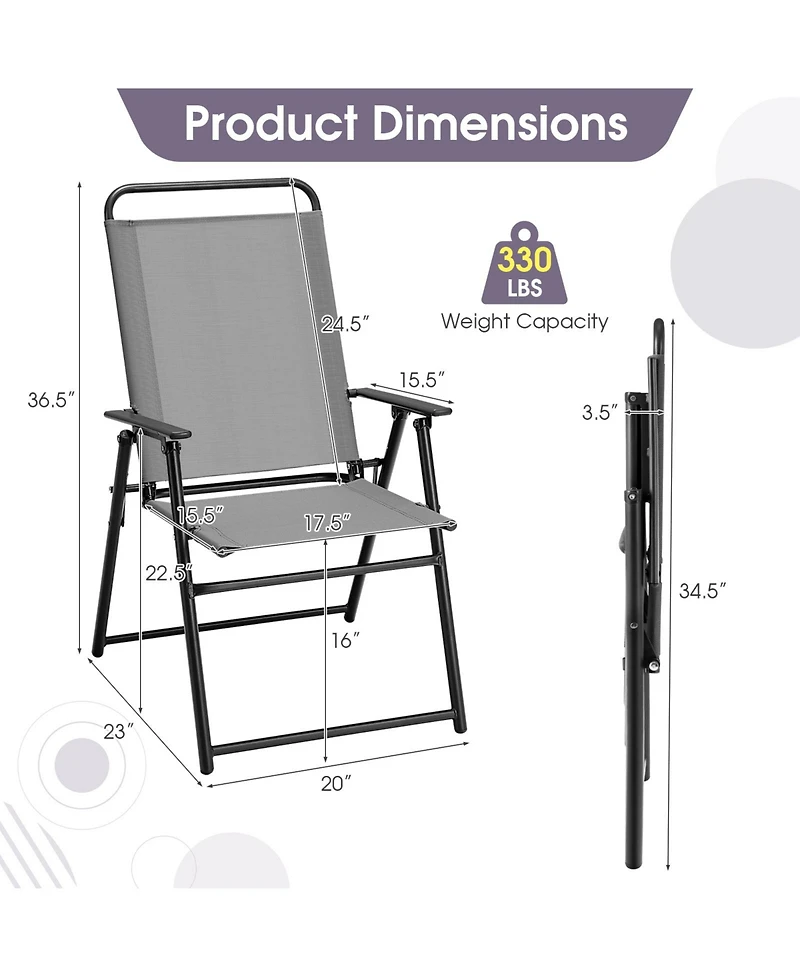 Gouun Set of 2 Outdoor Folding Sling Chairs with Armrest and Backrest
