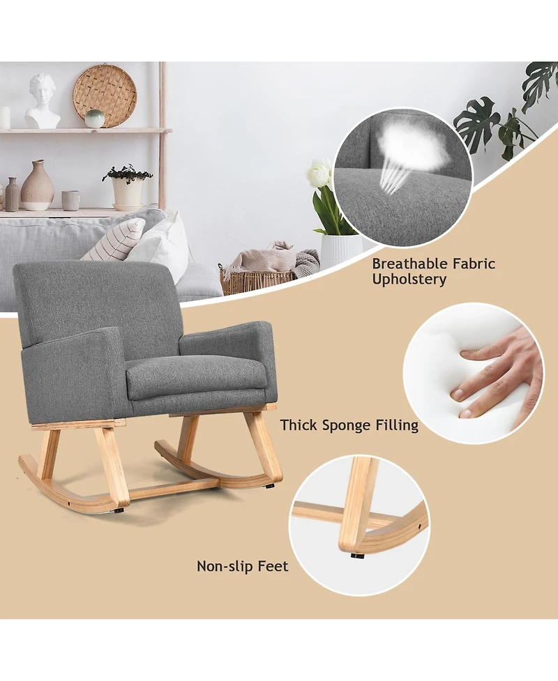 Gouun Upholstered Rocking Chair with and Solid Wood Base