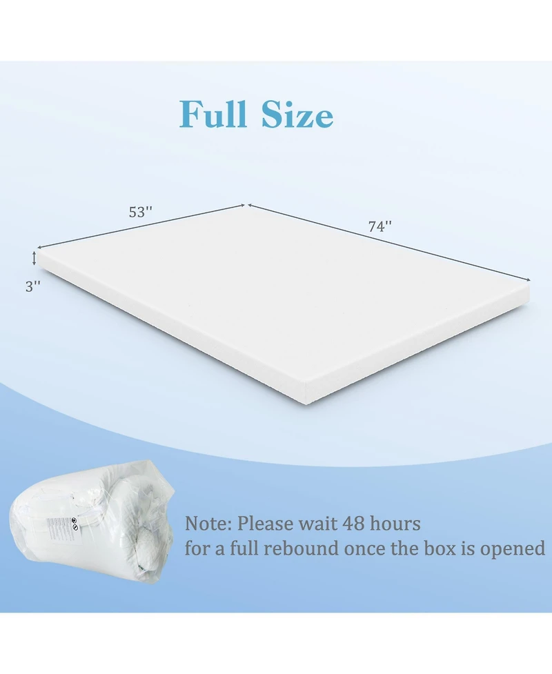 Gouun 3 Inch Gel-Infused Memory Foam Mattress Topper with Removable Cover-Full Size