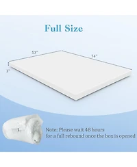 Gouun 3 Inch Gel-Infused Memory Foam Mattress Topper with Removable Cover-Full Size