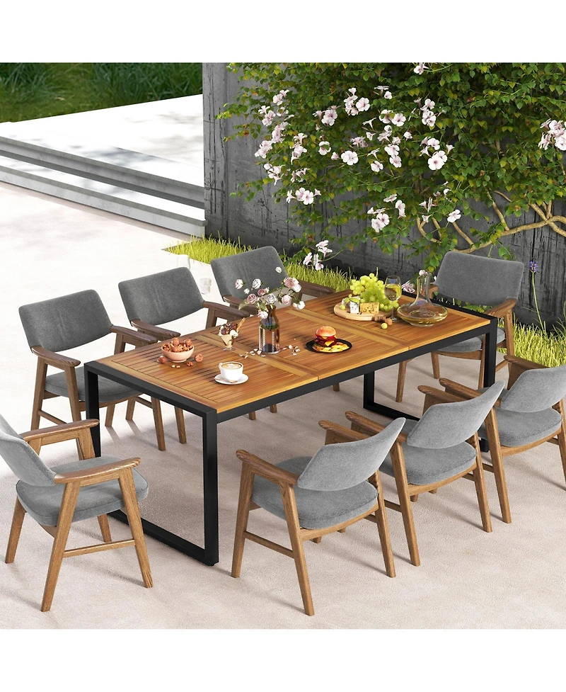 Gouun 79 Inch Acacia Wood Patio Table with 1.9 Inch Umbrella Hole for Garden and Poolside