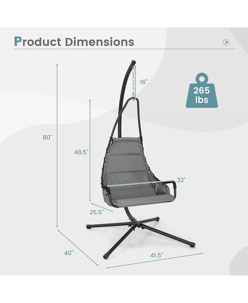 Gouun Hanging Chair with Stand and Extra Large Padded Seat