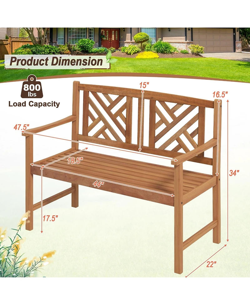 Gouun 2-Person Wooden Outdoor Bench with Cozy Armrest and Backrest