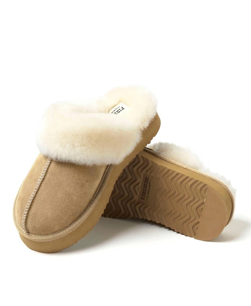 Fireside by Dearfoams Women's Melton Genuine Shearling Platform Scuff Slipper