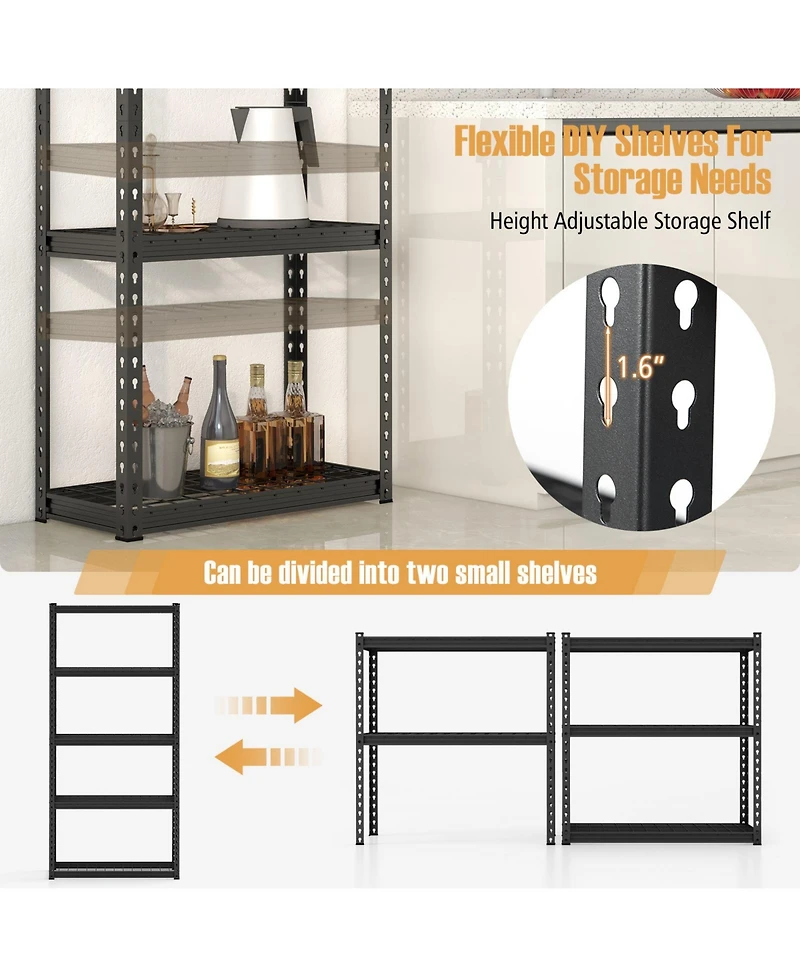 Gouun 5-Tier Metal Shelving Unit with Anti-slip Foot Pad Height Adjustable Shelves for Garage-s