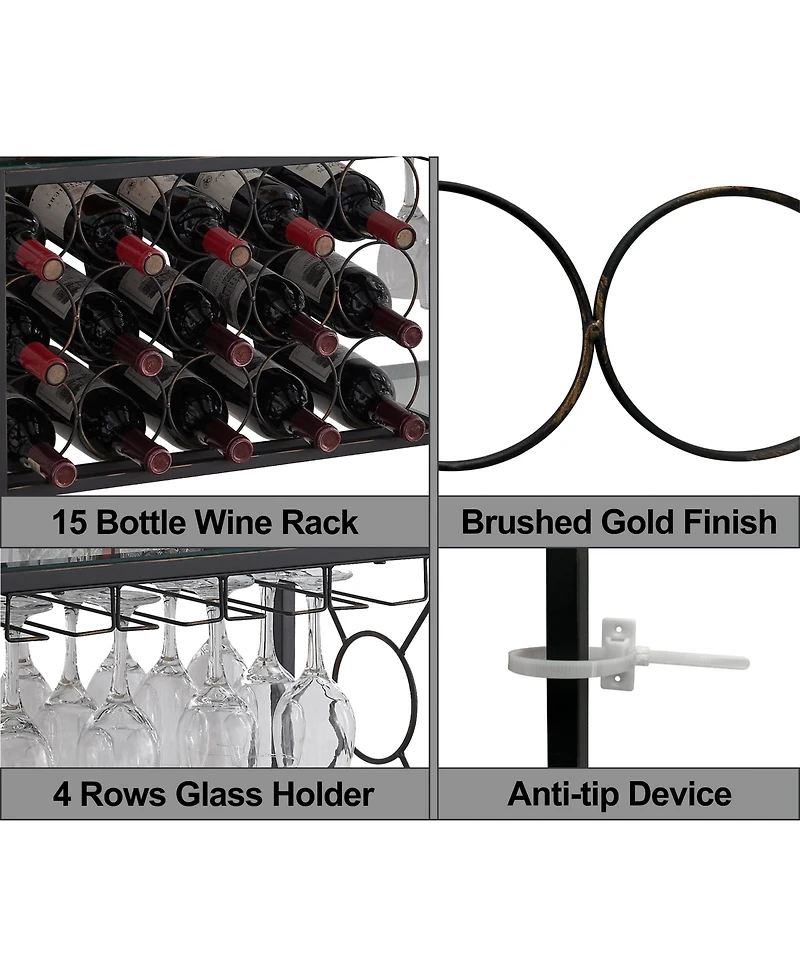 Kings Brand Furniture - Console Sofa Table with Wine Rack Storage, Wine Bar Cabinet with Wine Shelf and Glass Holder, Bronze/Glass