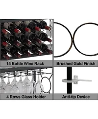 Kings Brand Furniture - Console Sofa Table with Wine Rack Storage, Wine Bar Cabinet with Wine Shelf and Glass Holder, Bronze/Glass