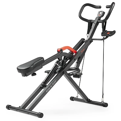 Sunny Health & Fitness Row-n-Ride Pro Assisted Squat Rowing Machine, 300 Lb Capacity Hydraulic Rower w Free SunnyFit App via Bluetooth