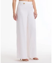 Bebe Women's High Waist Wide Leg Pant with Button Tab Detail