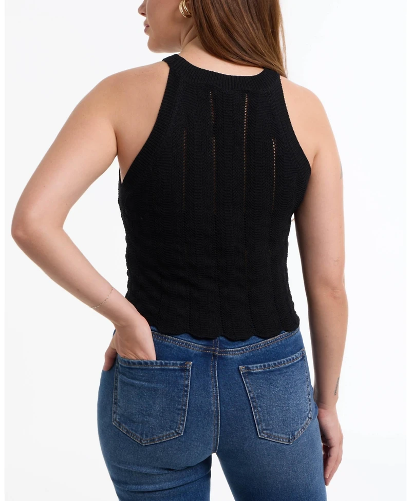 Bebe Women's Scallop Hem Pointelle Sweater Halter Top