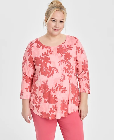 Jm Collection Plus Scoop-Neck 3/4-Sleeve Top, Exclusively at Macy's