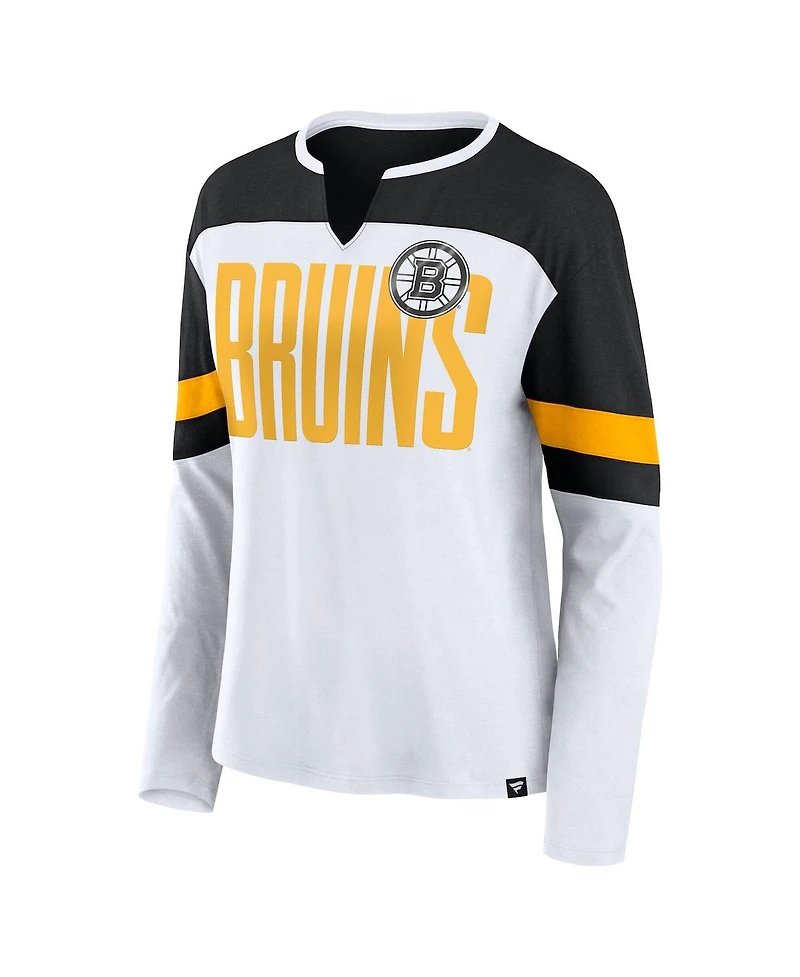 Fanatics Women's White Boston Bruins Frozen Long Sleeve Notch Neck T-Shirt