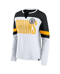 Fanatics Women's White Boston Bruins Frozen Long Sleeve Notch Neck T-Shirt