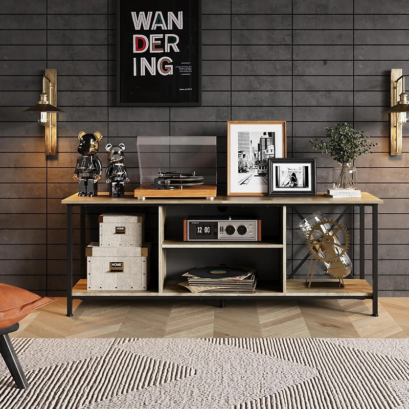 Wlive TV Stand for 55 65 Inch TvEntainment Center with Storage Console Bedroom and Living Room Industrial Midea Open Shelf Met