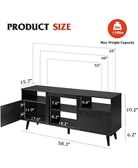 Wlive Mid-Century Modern Tv Stand for 65" Console Cabinet Open Shelves Entertainment Center Living Room and Bedroom